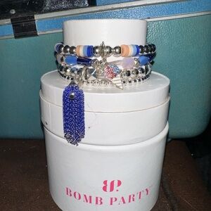 Bomb Party Silver and Blue Beaded Bracelet Set